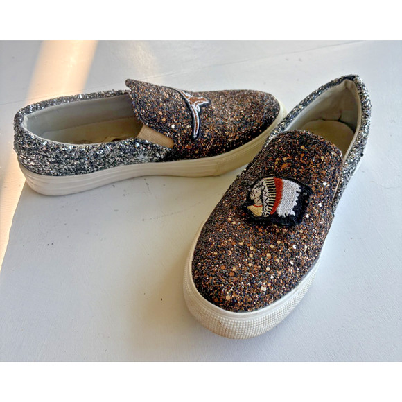 Vintage Havana Shoes Women 7 BRONZE BERTIE Glitter Sneaker Slip On Patches - Picture 1 of 10